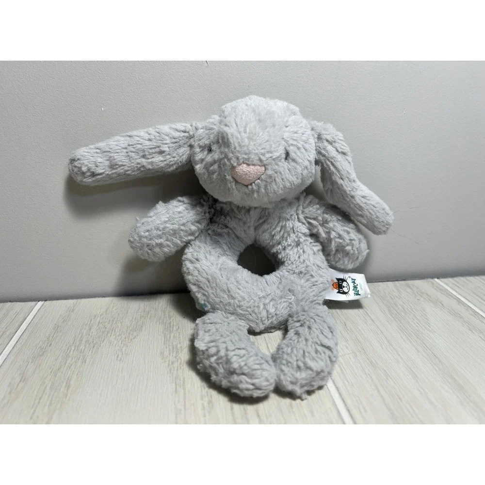 Jellycat Bashful‎ Gray Bunny Grabber small plush rabbit mini baby rattle ring